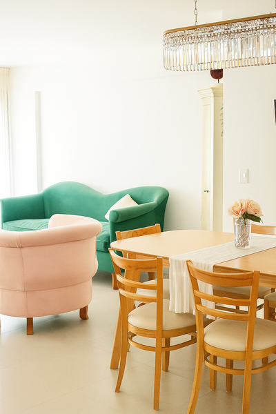 Sofá de tres cuerpos tapizado en color verde inglés, de líneas curvas y diseño contemporáneo, ubicado en un ambiente interior luminoso.