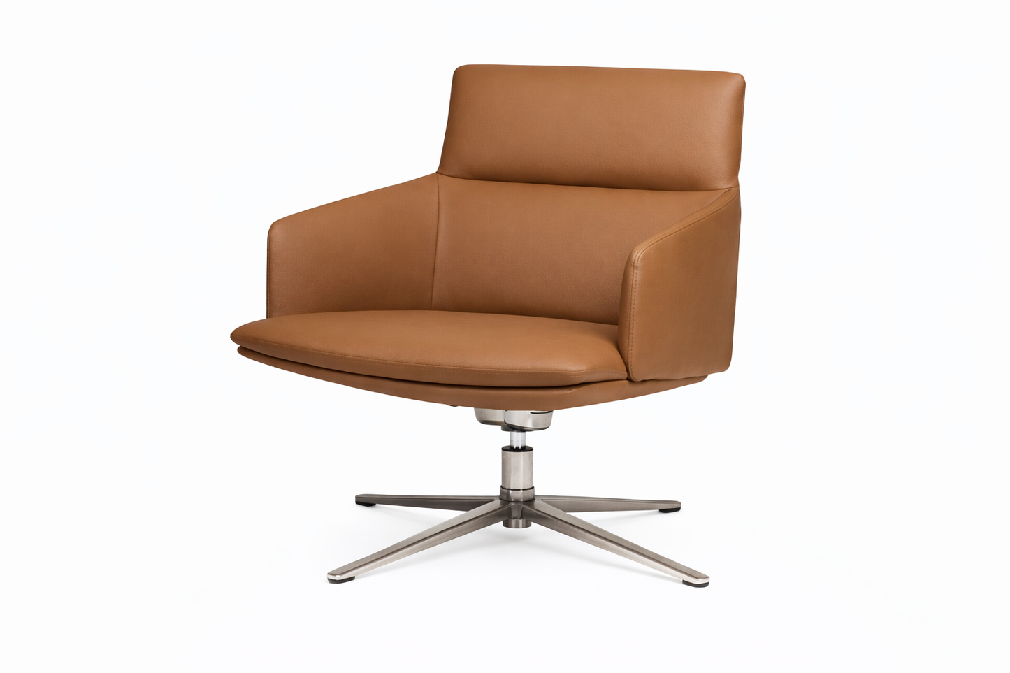 Soft Seating Charlie tapizado con apoyabrazos rectos y base metálica giratoria, ideal para recepciones y oficinas.