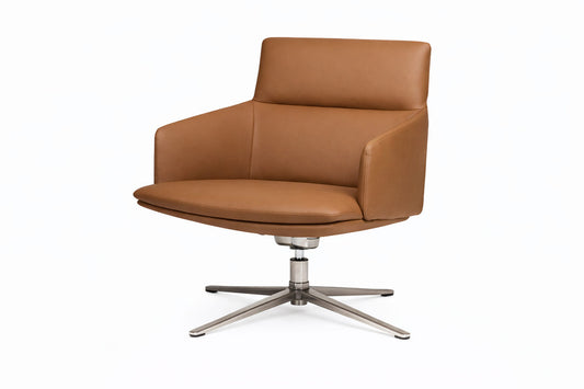 Soft Seating Charlie tapizado con apoyabrazos rectos y base metálica giratoria, ideal para recepciones y oficinas