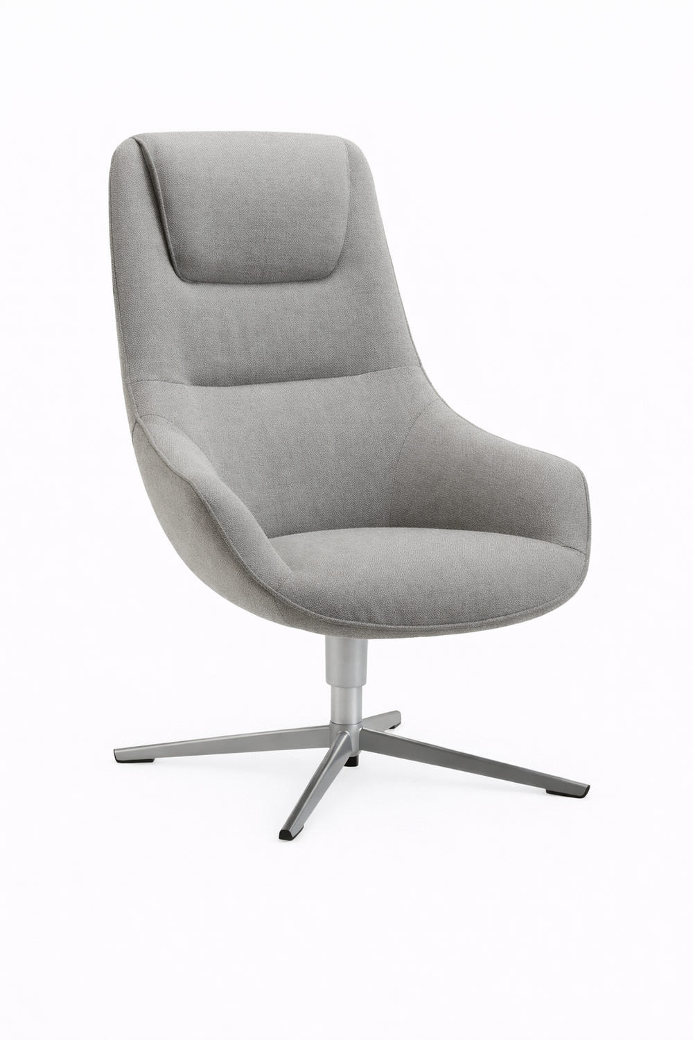 Soft Seating Victoria Lounge tapizado con respaldo alto y base giratoria metálica, ideal para recepciones y espacios de espera