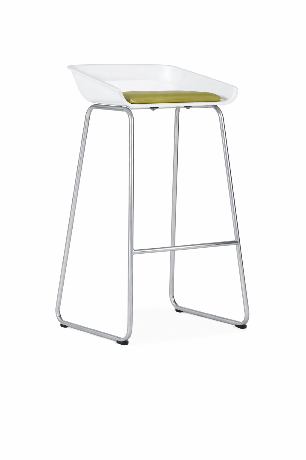 Taburete alto Anna con asiento ergonómico y estructura metálica con apoyapiés, ideal para mostradores y espacios de trabajo.
