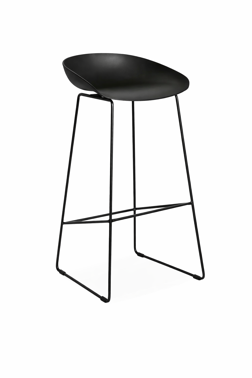 Taburete alto Ema con asiento ergonómico y estructura metálica con apoyapiés, ideal para mostradores y espacios de trabajo.