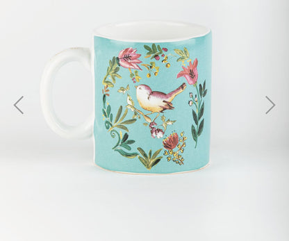 Taza de cerámica Elsata Pajarito – Colores verde, rosa y blanco - 3 cuotas sin interés