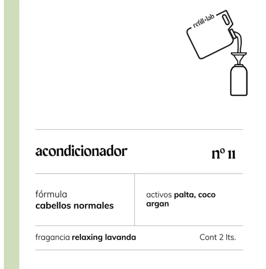 Etiqueta del Acondicionador Refill Lab n.º 11 para cabellos normales, con palta, coco y argán
