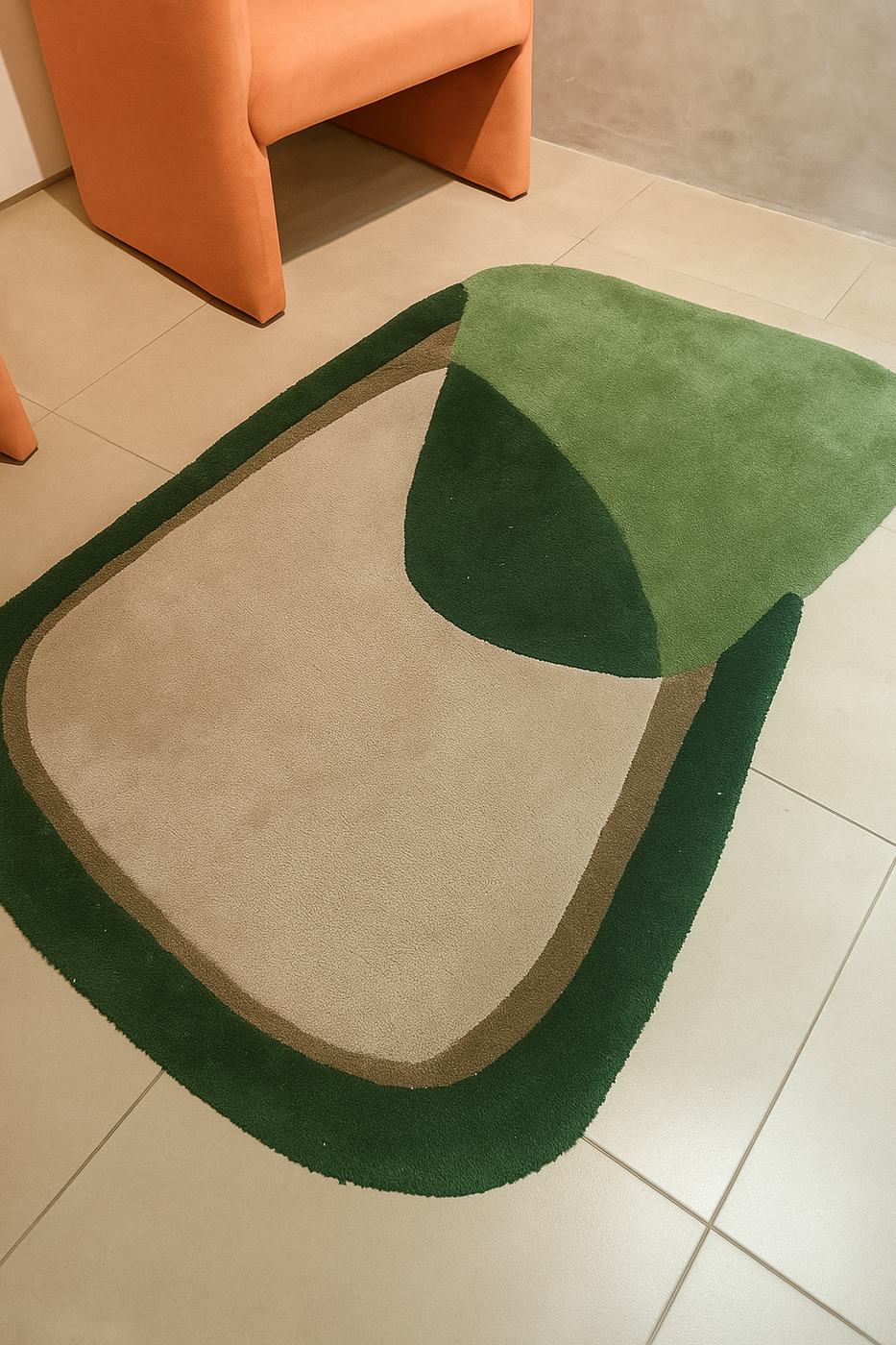 Alfombra Oliva de 1,60 x 1 m en tonos verde y beige, en stock con entrega inmediata