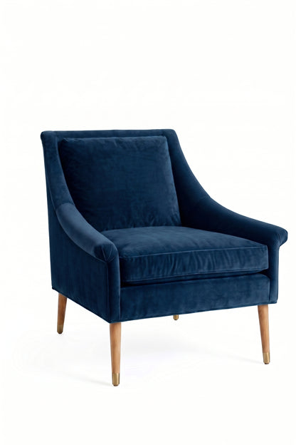 Sillón de un cuerpo Bélgica color Azul en pana antimanchas importada, diseño simple y envolvente — perfecto para un espacio de lectura sereno. Hecho a medida por Tienda de Banquitos.