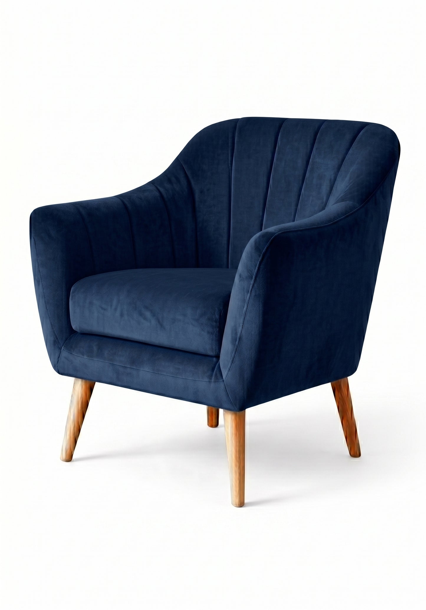 Sillón de un cuerpo Collin color Azul en pana antimanchas importada, diseño liviano de respaldo bajo y patas de madera — perfecto como sillón de dormitorio. Hecho a medida por Tienda de Banquitos.