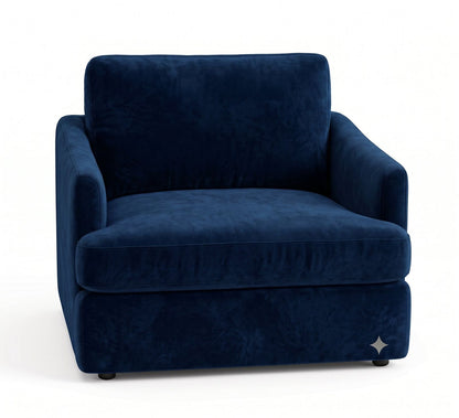 Sillón de un cuerpo Elton color Azul en pana antimanchas importada, silueta simple y minimalista — un sillón simple que combine con todo. Hecho a medida por Tienda de Banquitos.