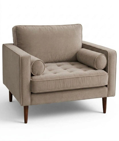 Sillón de un cuerpo Bambú color Visón en pana antimanchas importada, estructura liviana con patas inclinadas de estilo escandinavo — para quienes buscan un sillón liviano estilo nórdico. Hecho a medida por Tienda de Banquitos.
