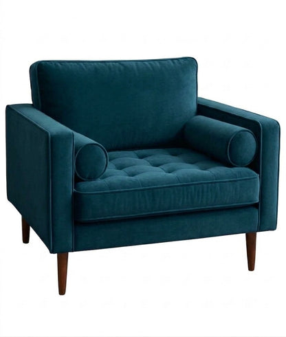 Sillón de un cuerpo Bambú color Océano en pana antimanchas importada, estructura liviana con patas inclinadas de estilo escandinavo — ideal para un living luminoso y poco recargado. Hecho a medida por Tienda de Banquitos.