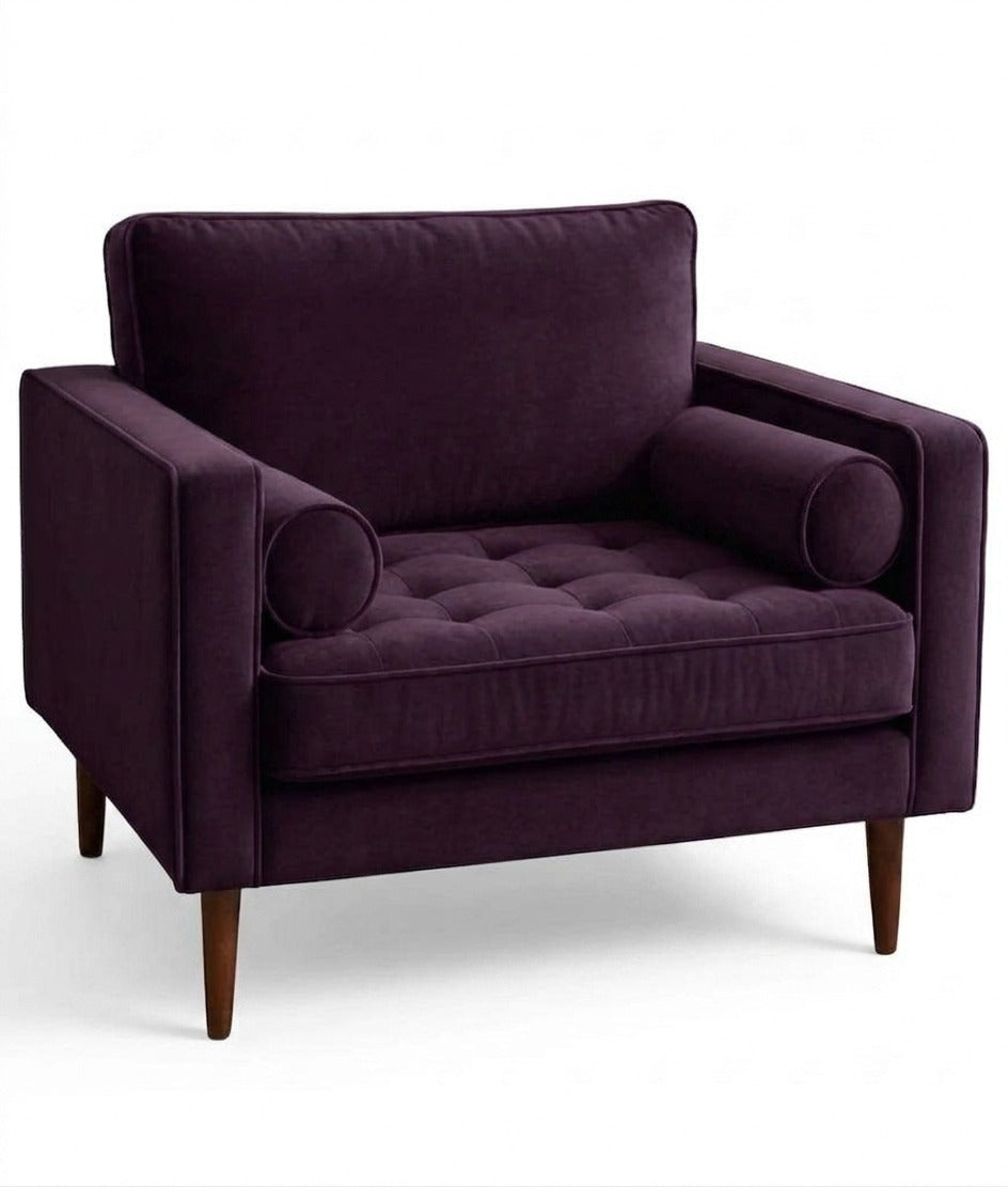 Sillón de un cuerpo Bambú color Obispo en pana antimanchas importada, estructura liviana con patas inclinadas de estilo escandinavo — que no recargue el ambiente. Hecho a medida por Tienda de Banquitos.