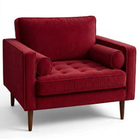 Sillón de un cuerpo Bambú color Rojo en pana antimanchas importada, estructura liviana con patas inclinadas de estilo escandinavo — para quienes buscan un sillón liviano estilo nórdico. Hecho a medida por Tienda de Banquitos.