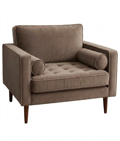Sillón de un cuerpo Bambú color Stone en pana antimanchas importada, estructura liviana con patas inclinadas de estilo escandinavo — ideal para un living luminoso y poco recargado. Hecho a medida por Tienda de Banquitos.