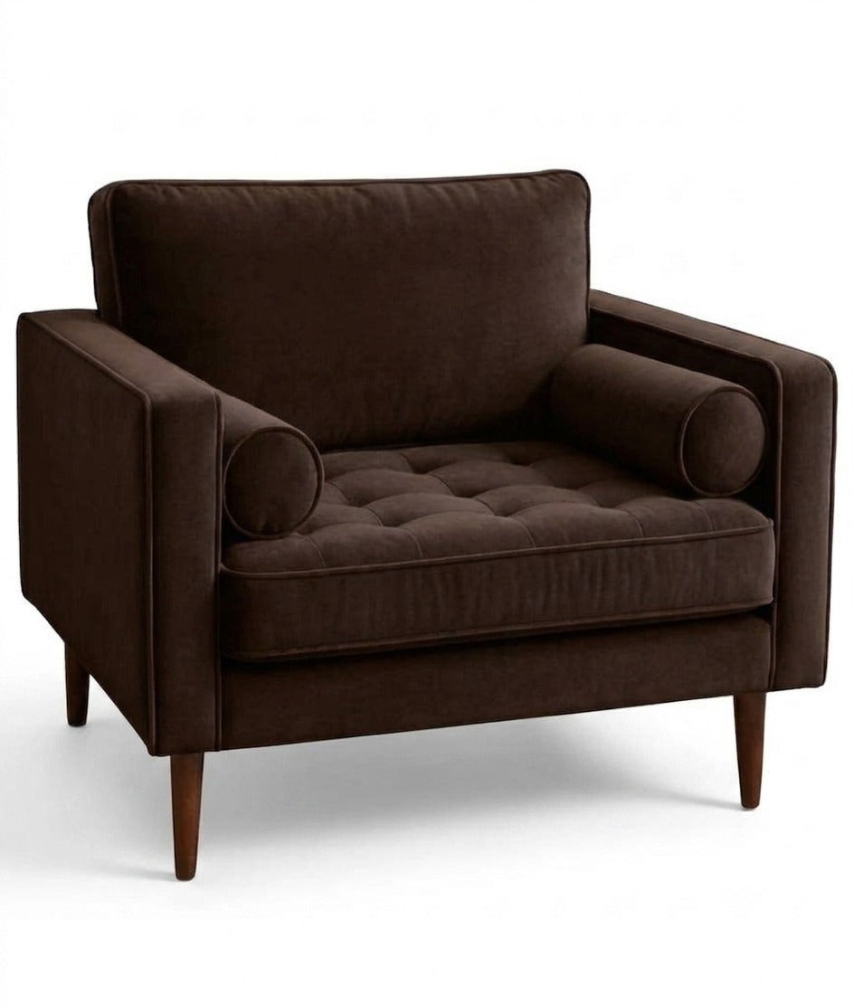 Sillón de un cuerpo Bambú color Suela en pana antimanchas importada, estructura liviana con patas inclinadas de estilo escandinavo — para quienes buscan un sillón liviano estilo nórdico. Hecho a medida por Tienda de Banquitos.