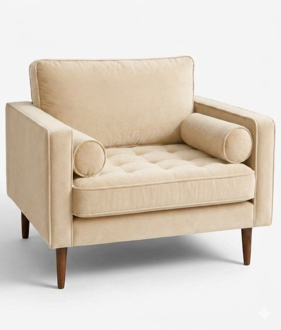 Sillón de un cuerpo Bambú color Vainilla en pana antimanchas importada, estructura liviana con patas inclinadas de estilo escandinavo — para quienes buscan un sillón liviano estilo nórdico. Hecho a medida por Tienda de Banquitos.
