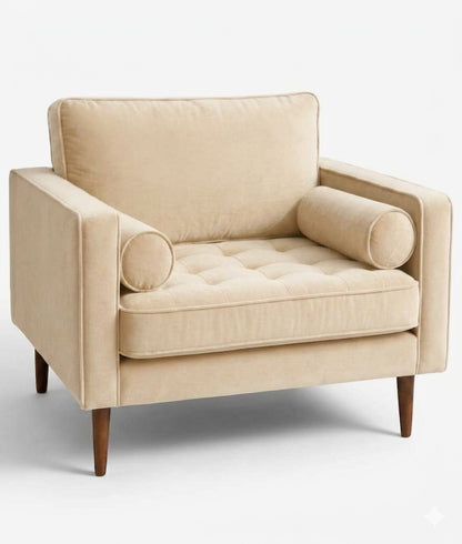 Sillón de un cuerpo Bambú color Vainilla en pana antimanchas importada, estructura liviana con patas inclinadas de estilo escandinavo — para quienes buscan un sillón liviano estilo nórdico. Hecho a medida por Tienda de Banquitos.