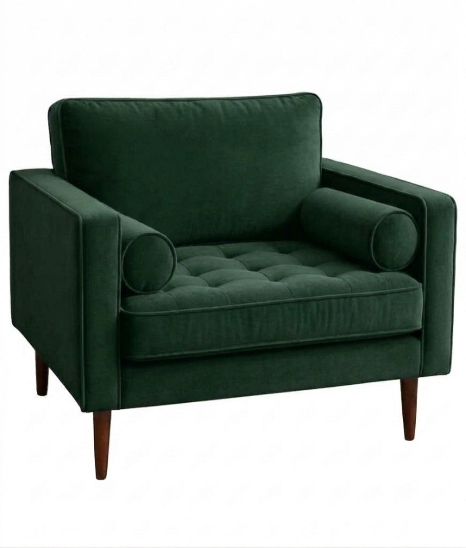 Sillón de un cuerpo Bambú color Verde inglés en pana antimanchas importada, estructura liviana con patas inclinadas de estilo escandinavo — para quienes buscan un sillón liviano estilo nórdico. Hecho a medida por Tienda de Banquitos.