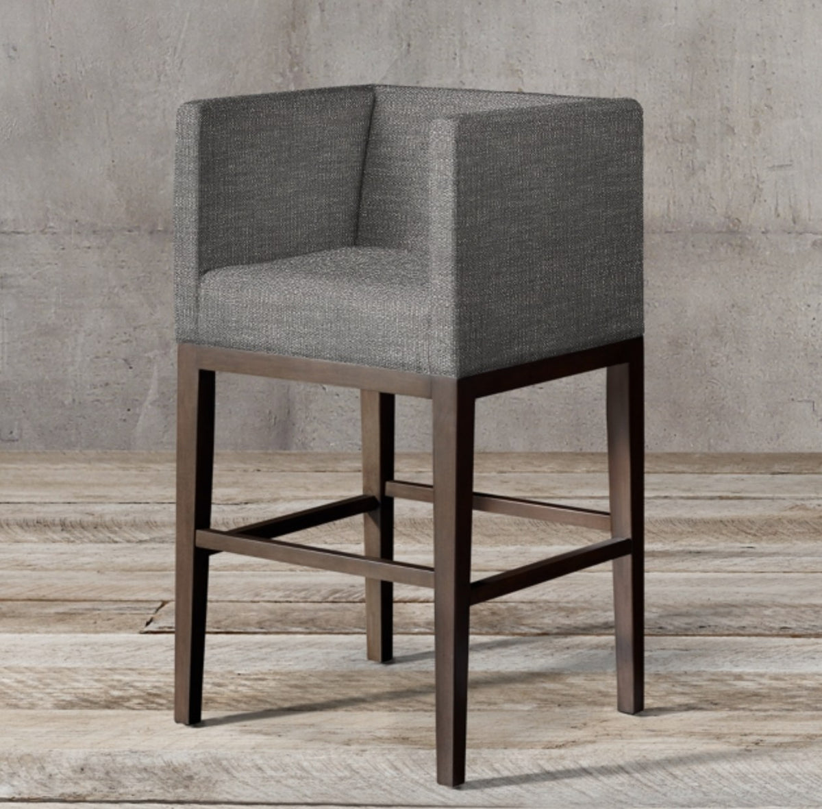 Banqueta Alta Pitanga en gris con patas de madera oscura