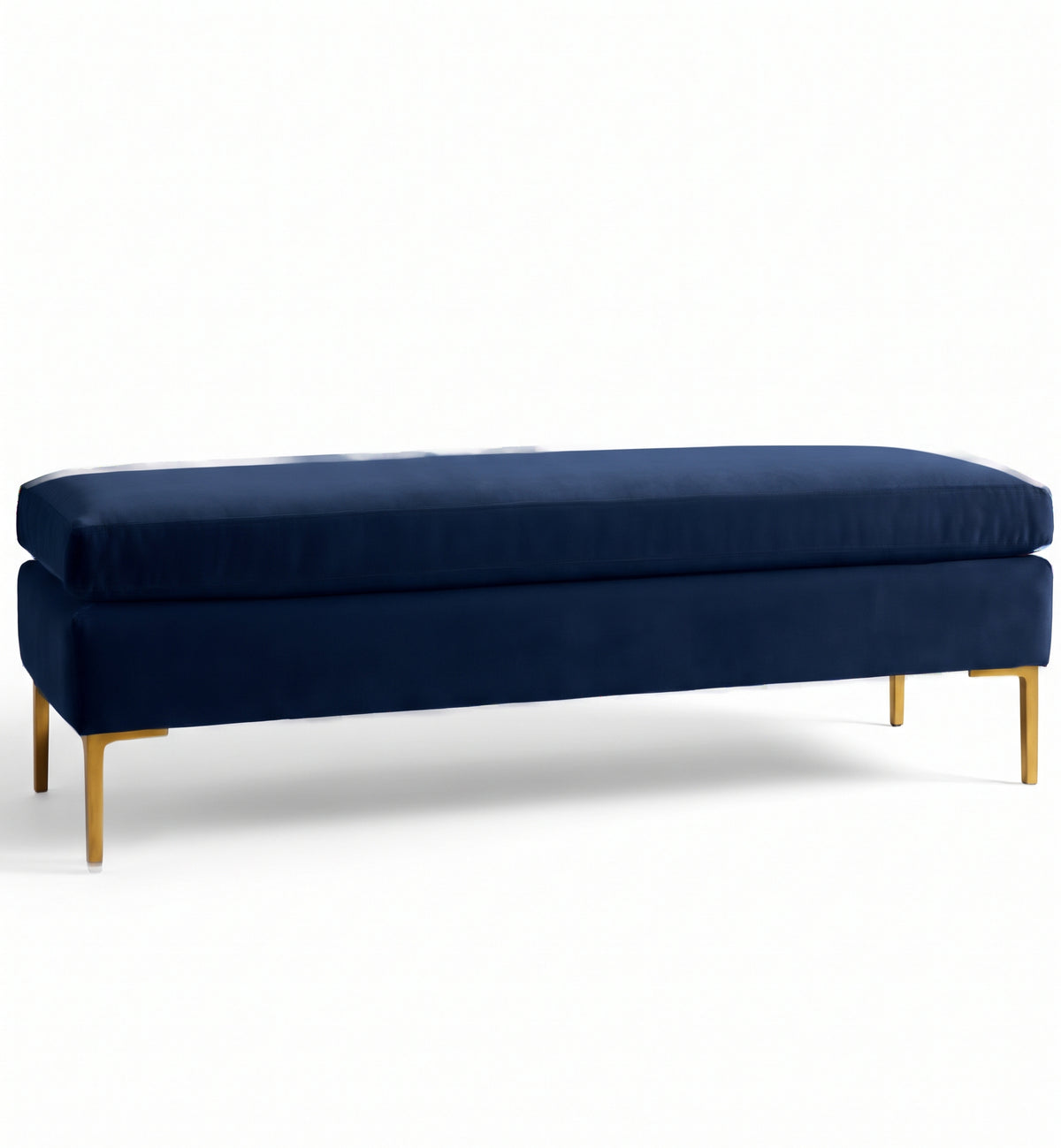 Banqueta Unique en pana antimanchas color Azul, con base y asiento en dos niveles y patas doradas, imagen ilustrativa - Tienda de Banquitos