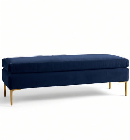 Banqueta Unique en pana antimanchas color Azul, con base y asiento en dos niveles y patas doradas, imagen ilustrativa - Tienda de Banquitos