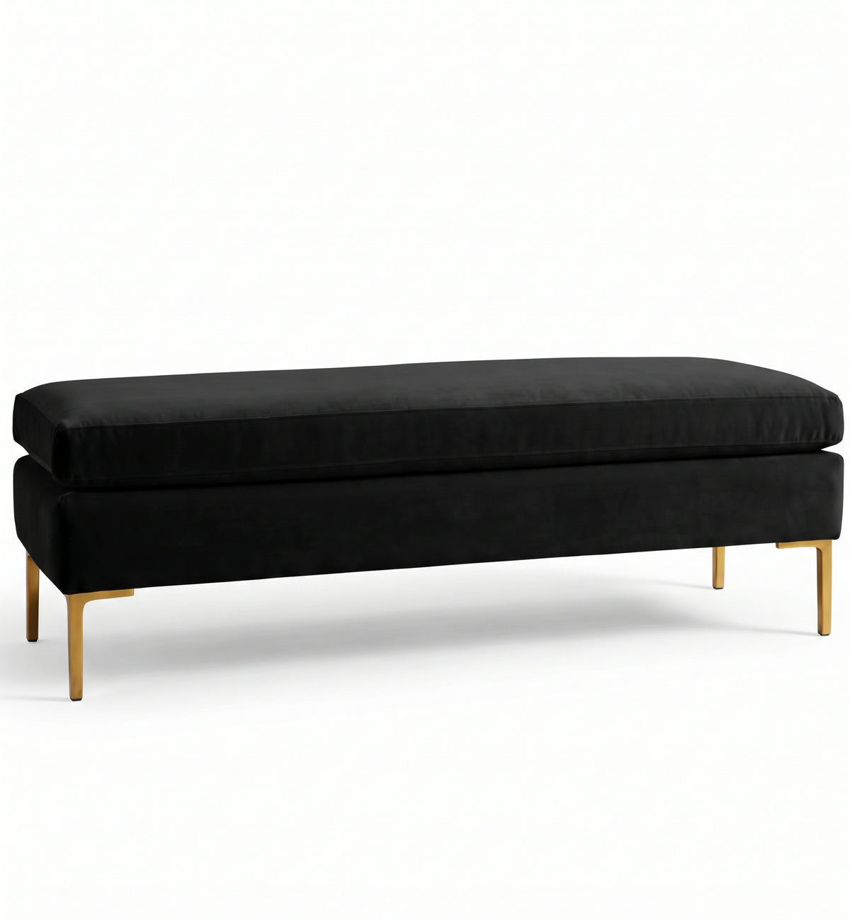 Banqueta Unique en pana antimanchas color Black, con base y asiento en dos niveles y patas doradas, imagen ilustrativa - Tienda de Banquitos