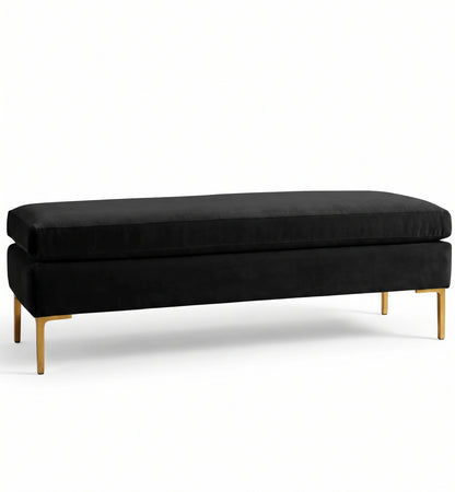 Banqueta Unique en pana antimanchas color Black, con base y asiento en dos niveles y patas doradas, imagen ilustrativa - Tienda de Banquitos