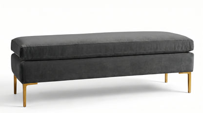 Banqueta Unique en pana antimanchas color Grafito, con base y asiento en dos niveles y patas doradas, imagen ilustrativa - Tienda de Banquitos