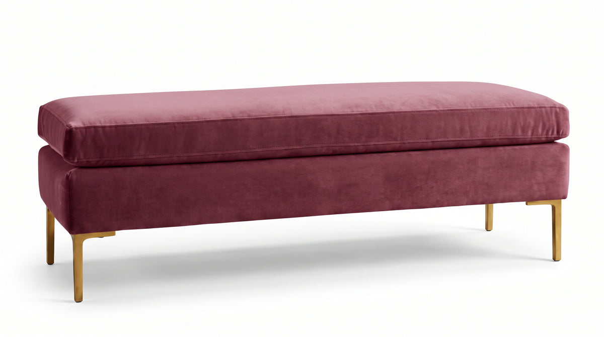 Banqueta Unique en pana antimanchas color Obispo, con base y asiento en dos niveles y patas doradas, imagen ilustrativa - Tienda de Banquitos