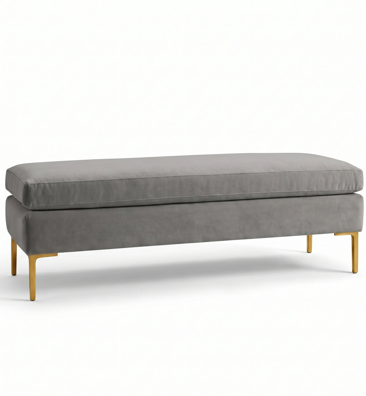 Banqueta Unique en pana antimanchas color Onix, con base y asiento en dos niveles y patas doradas, imagen ilustrativa - Tienda de Banquitos