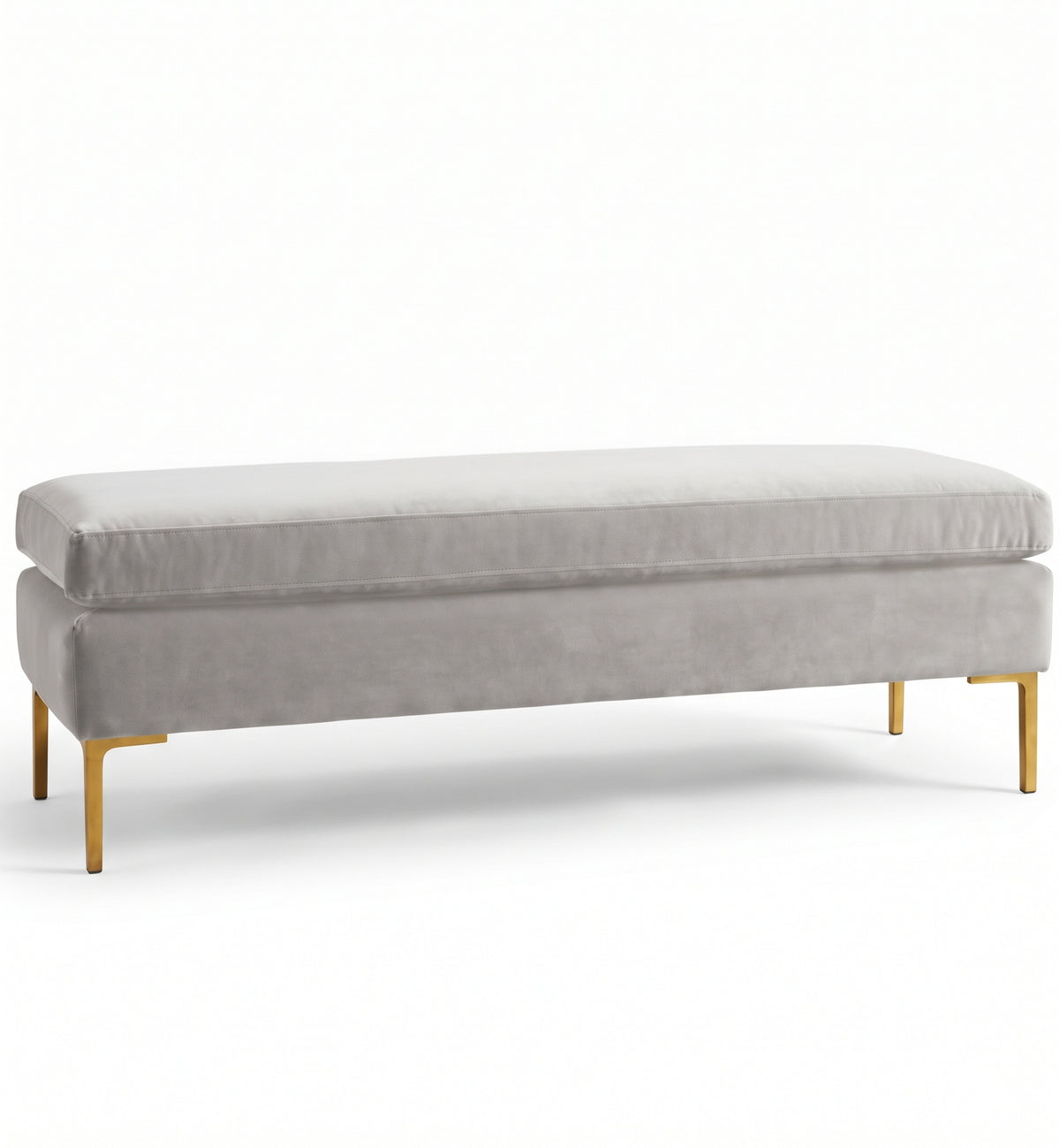 Banqueta Unique en pana antimanchas color Plata, con base y asiento en dos niveles y patas doradas, imagen ilustrativa - Tienda de Banquitos