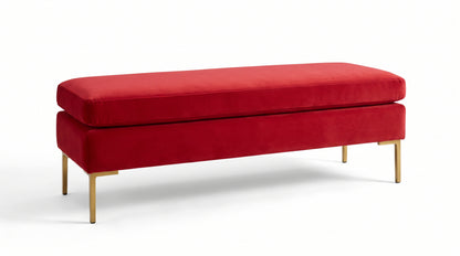 Banqueta Unique en pana antimanchas color Rojo, con base y asiento en dos niveles y patas doradas, imagen ilustrativa - Tienda de Banquitos