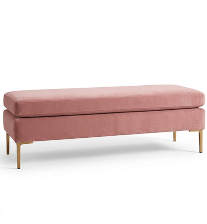 Banqueta Unique en pana antimanchas color Rosa, con base y asiento en dos niveles y patas doradas, imagen ilustrativa - Tienda de Banquitos
