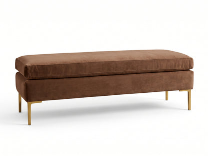 Banqueta Unique en pana antimanchas color Suela, con base y asiento en dos niveles y patas doradas, imagen ilustrativa - Tienda de Banquitos