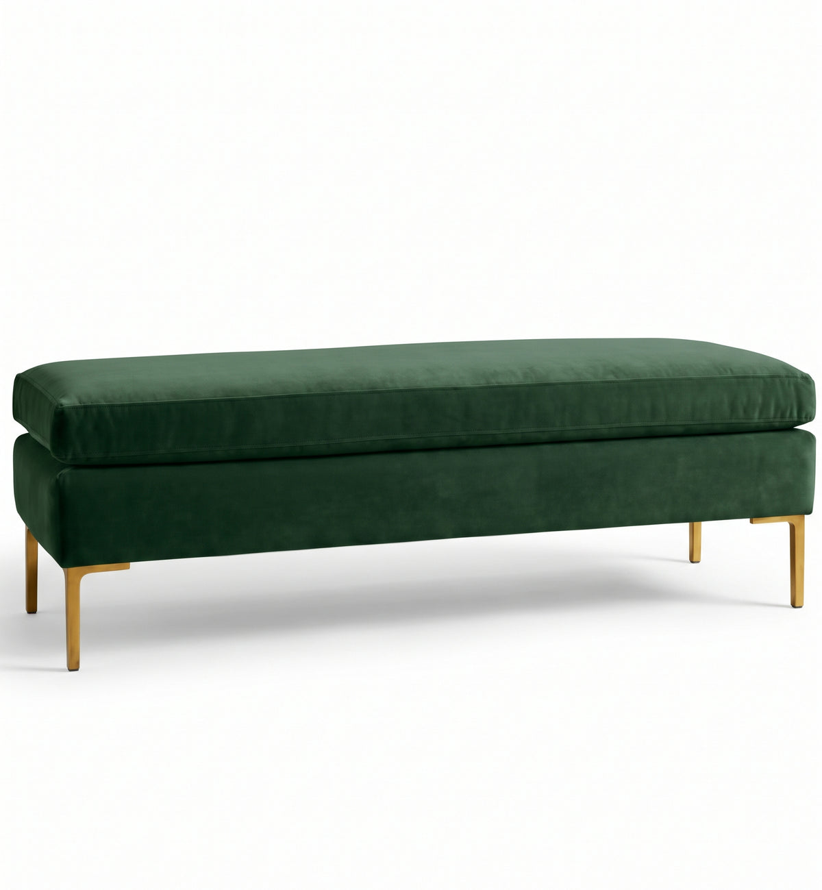 Banqueta Unique en pana antimanchas color Verde inglés, con base y asiento en dos niveles y patas doradas, imagen ilustrativa - Tienda de Banquitos