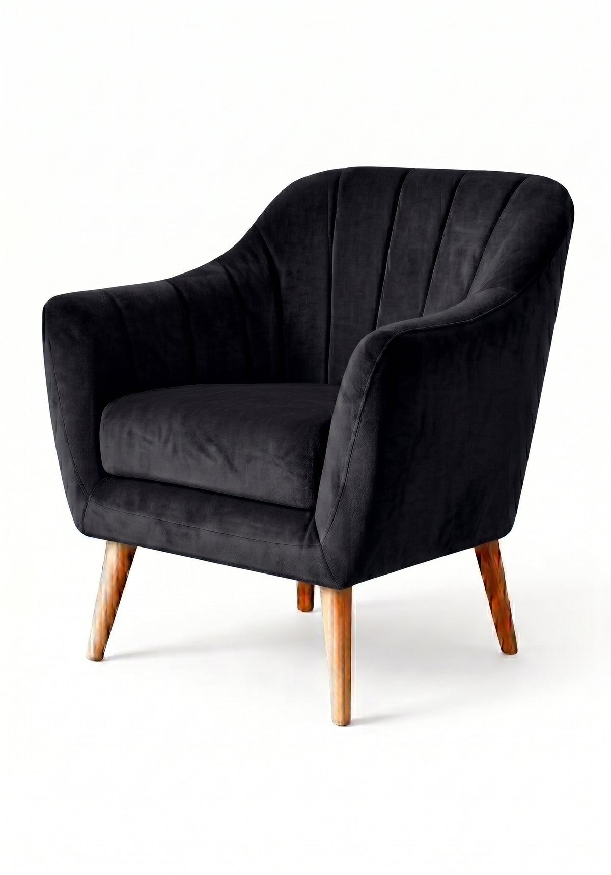 Sillón de un cuerpo Collin color Black en pana antimanchas importada, diseño liviano de respaldo bajo y patas de madera — perfecto como sillón de dormitorio. Hecho a medida por Tienda de Banquitos.