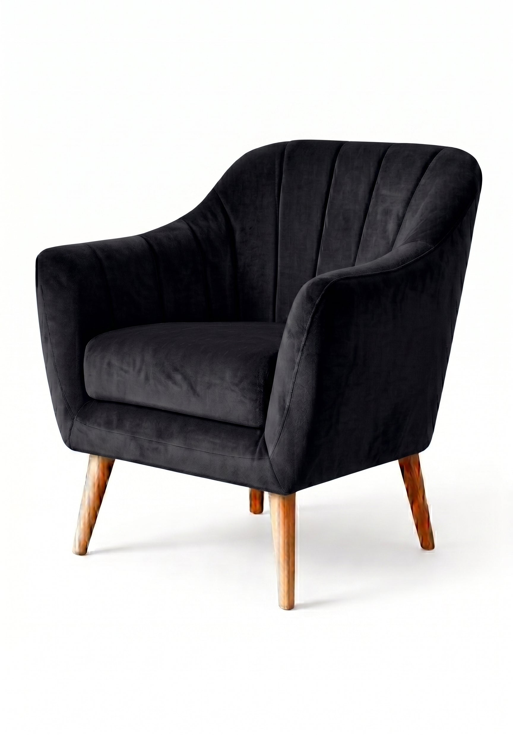 Sillón de un cuerpo Collin color Black en pana antimanchas importada, diseño liviano de respaldo bajo y patas de madera — perfecto como sillón de dormitorio. Hecho a medida por Tienda de Banquitos.