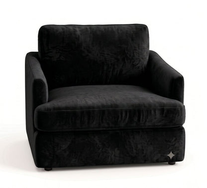 Sillón de un cuerpo Elton color Black en pana antimanchas importada, silueta simple y minimalista — para un living que combine con cualquier estilo sin complicarse. Hecho a medida por Tienda de Banquitos.