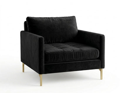 Sillón de un cuerpo Ristretto color Black en pana antimanchas importada, detalle textural en el asiento y patas doradas — que le da onda al living. Hecho a medida por Tienda de Banquitos.