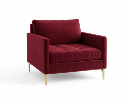 Sillón de un cuerpo Ristretto color Bordo en pana antimanchas importada, detalle textural en el asiento y patas doradas — que le da onda al living. Hecho a medida por Tienda de Banquitos.