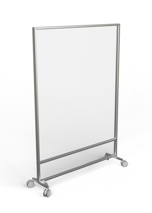 Es una mampara de protección rodante o fija, fabricada en acrílico transparente de 3 mm. de espesor sobre perfil de aluminio extruído o inyectado.