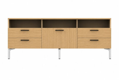 Credenza de Archivos Activos con cajones de madera y nichos abiertos sobre patas