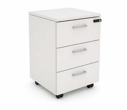 Cajonera rodante de Archivos Activos blanca de 3 cajones con ruedas