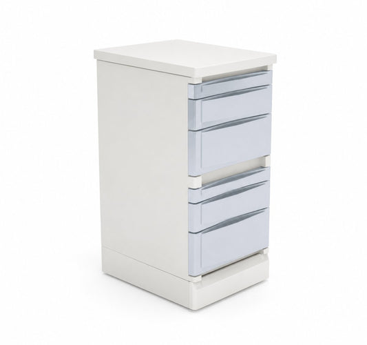 Archivero modular 1910 de Archivos Activos en gris claro, de una columna con cajones y visores