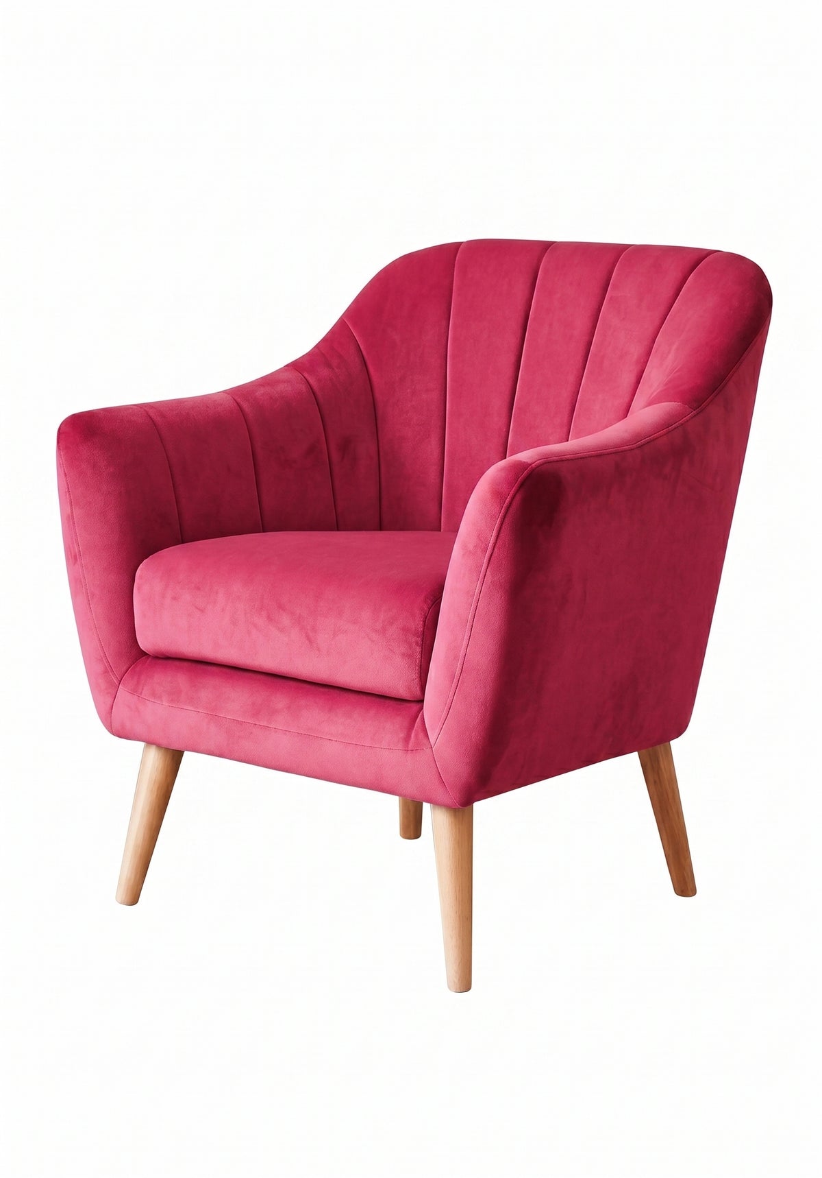 Sillón de un cuerpo Collin color Chicle en pana antimanchas importada, diseño liviano de respaldo bajo y patas de madera — perfecto como sillón de dormitorio. Hecho a medida por Tienda de Banquitos.
