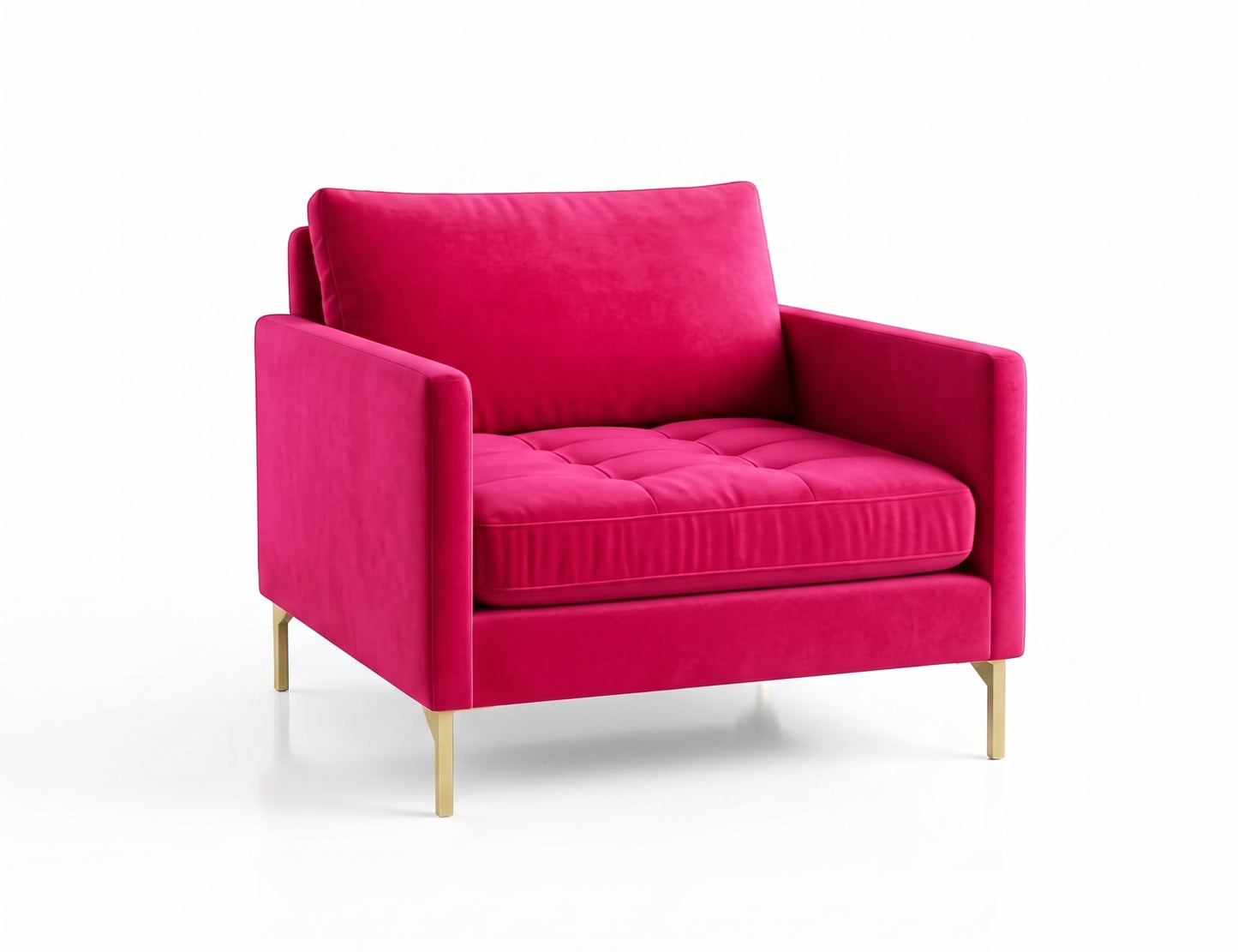 Sillón de un cuerpo Ristretto color Chicle en pana antimanchas importada, detalle textural en el asiento y patas doradas — con un toque elegante para destacar. Hecho a medida por Tienda de Banquitos.