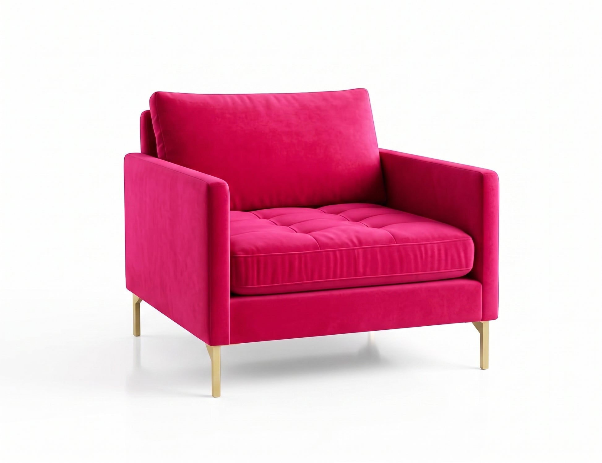 Sillón de un cuerpo Ristretto color Chicle en pana antimanchas importada, detalle textural en el asiento y patas doradas — con un toque elegante para destacar. Hecho a medida por Tienda de Banquitos.