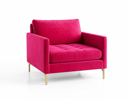 Sillón de un cuerpo Ristretto color Chicle en pana antimanchas importada, detalle textural en el asiento y patas doradas — con un toque elegante para destacar. Hecho a medida por Tienda de Banquitos.