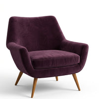 Sillón de un cuerpo Chloe color Obispo en pana antimanchas importada, respaldo curvo envolvente y patas de madera inclinadas de aire retro — ideal para sumar onda vintage al living. Hecho a medida por Tienda de Banquitos.
