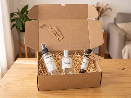 Combo Perfume Addict de Refill Lab en caja: Body Mist 75 ml, Eau de Parfum Azar Rouge 75 ml y Roll On 10 ml de regalo