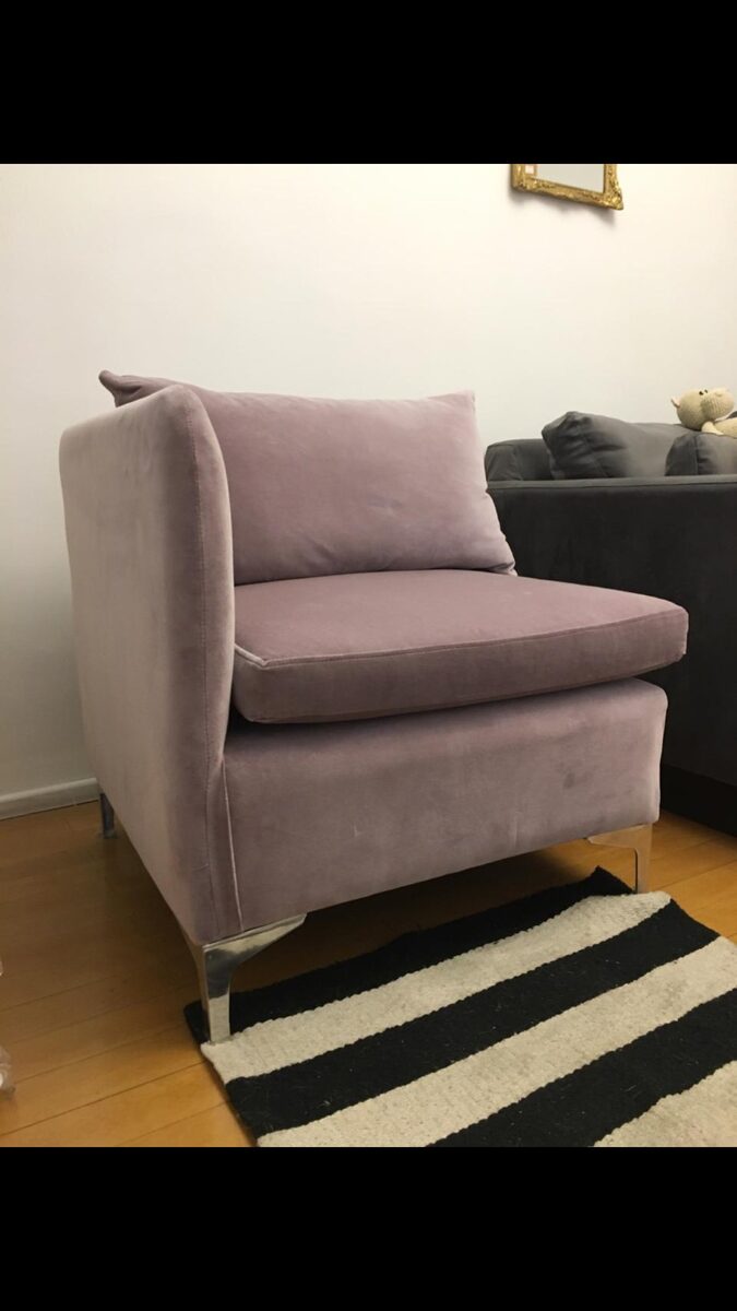Sillón velvet malva patas cromadas con espejo dorado – Tienda de Banquitos Argentina